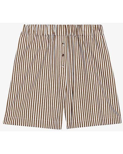 Claudie Pierlot Striped Elasticated High-rise Cotton Shorts - Natural