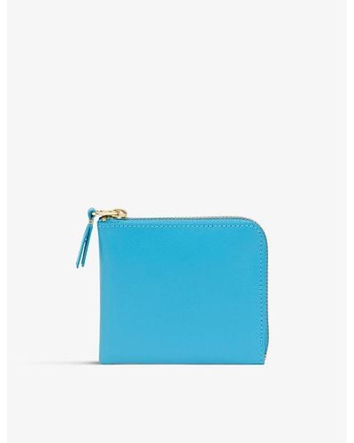 Comme des Garçons Brand-print Leather Half-zip Wallet, Size: - Blue