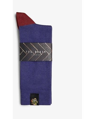 Ted Baker Classic Floral-embroidered Cotton-blend Socks - Purple
