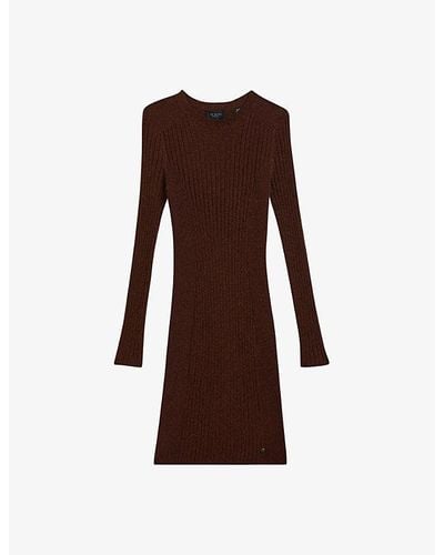 Ted Baker Nichola Ribbed Metallic-knit Mini Dress - Brown