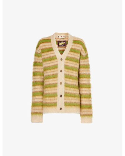 Marni V-neck Striped Mohair Wool-blend Knitted Cardigan - Yellow