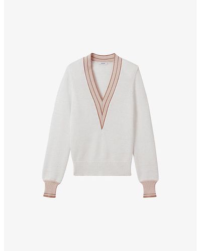 Reiss Tor Contrast-trim Knitted Jumper - White