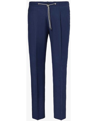 Corneliani Drawstring-waist Tapered-leg Linen Trousers - Blue
