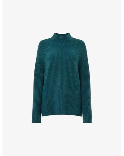 Whistles Funnel-neck Ribbed Recycled Wool-blend Sweater - Green