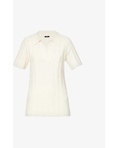 JOSEPH Ribbed Fitted Knitted Polo Shirt X - White