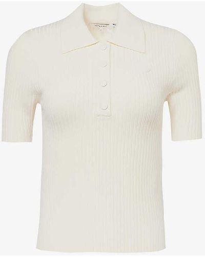 Sporty & Rich Ribbed Short-sleeve Stretch-knit Polo Shirt X - White