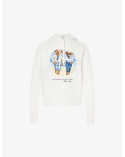 Polo Ralph Lauren Bear-print Cotton-blend Jersey Hoody X - White