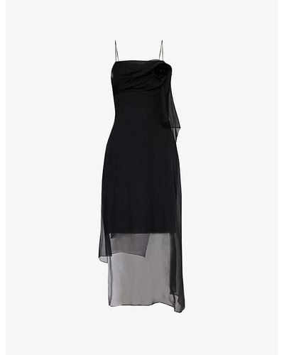 Givenchy Rose-embellished Square-neck Silk Midi Dress - Black