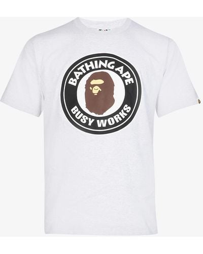 A Bathing Ape Busy Works Brand-print Cotton-jersey T-shirt - Gray