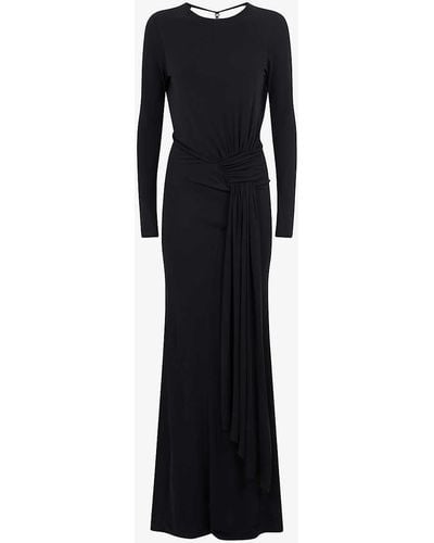 Reiss Dora Diamante-embellished Long-sleeve Jersey Maxi Dress - Black
