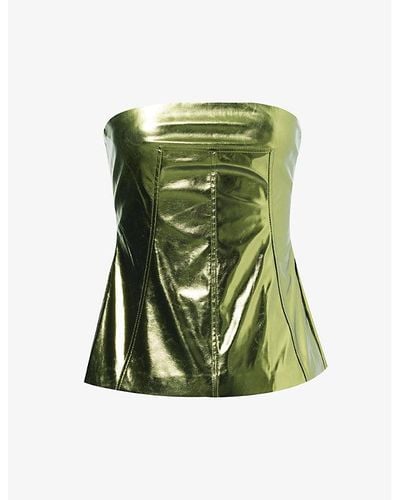 Amy Lynn Metallic Bandeau Faux-leather Corset Top - Green