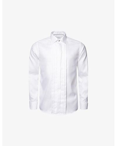 Eton Pleated Textured-twill Contemporary-fit Cotton Tuxedo Shirt - White