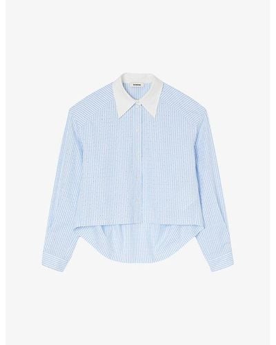 Sandro Rhinestone-embellished Striped Cotton Shirt - Blue