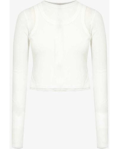 ADANOLA Layered Long-sleeved Slim-fit Knitted Top - White