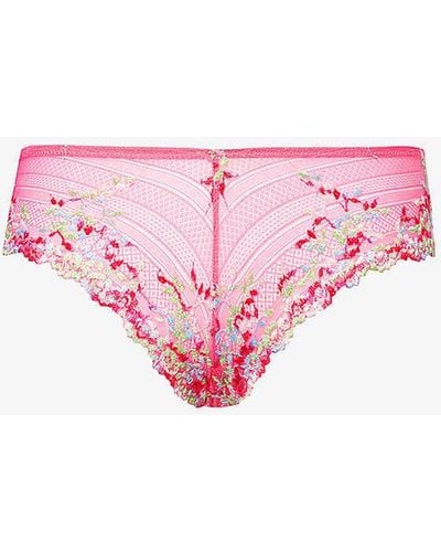 Wacoal Embrace Floral-embroidered Stretch-lace Briefs - Pink