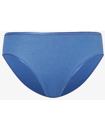 Hanro True Vy Seamless Midi Mid-rise Cotton Briefs - Blue