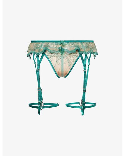 Lounge Underwear Celine Floral-embroidered Two-piece Lace Set - Green