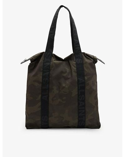 AllSaints Afan Camo-print Recycled-polyester Tote - Black