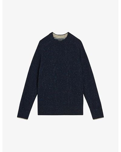 Ted Baker Vy Enroe Regular-fit Cable-knit Wool-blend Sweater - Blue
