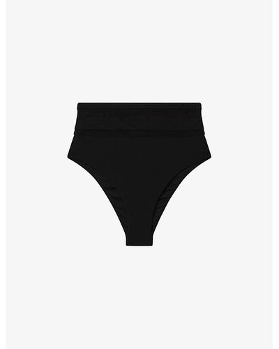 Reiss Jemma Mesh-insert High-rise Stretch-woven Bikini Bottoms - Black