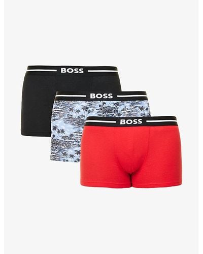 BOSS Pack Of Three Logo-embroidered Stretch-cotton Trunks Xx