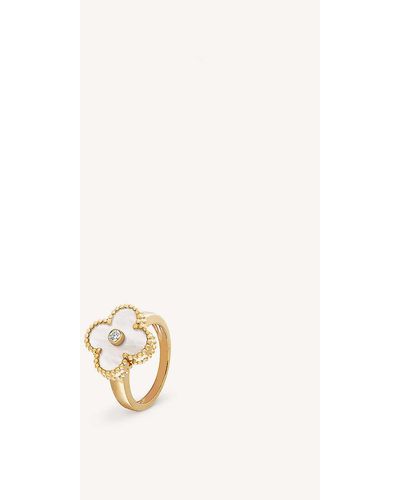 Van Cleef & Arpels Vintage Alhambra Yellow-gold, Mother-of-pearl And 0.06ct Brilliant-cut Diamond Ring - Metallic