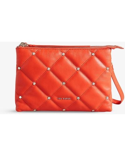 Ted Baker Parrker Studded Quilted Leather Cross-body Bag - Red