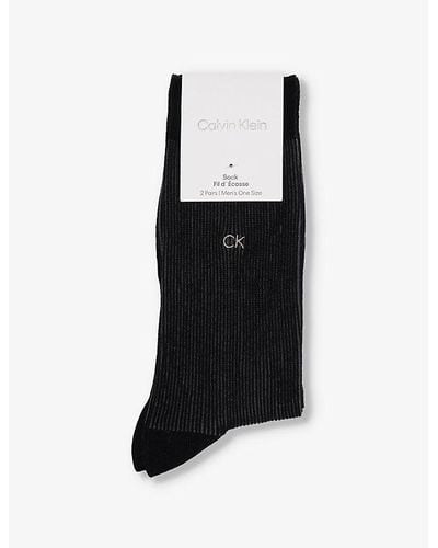 Calvin Klein Shadow Ribbed Pack Of Two Cotton-blend Knitted Socks - Black