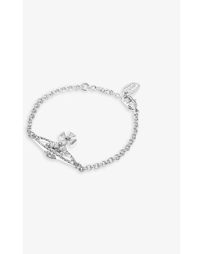 Vivienne Westwood Ladies Crystal And Rhodium Silver Orb Design Mayfair Bas Relief Bracelet - White