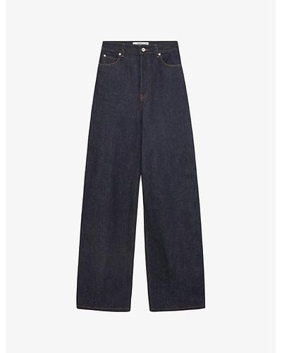 Loewe High-rise Wide-leg Brand-patch Jeans - Blue