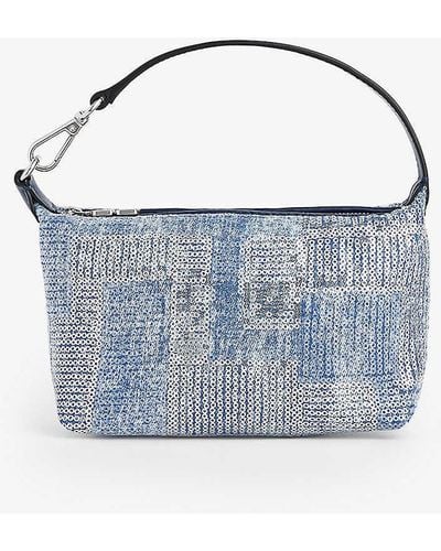 Ganni Butterfly Sequin-embellished Recycled-cotton And Recycled-polyester-blend Shoulder Bag - Blue