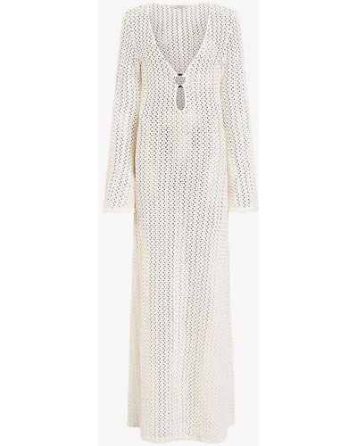 AllSaints Karma Cut-out Long-sleeve Knitted Maxi Dress - White
