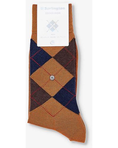Burlington Edinburgh Brand-plaque Wool-blend Socks - Multicolour