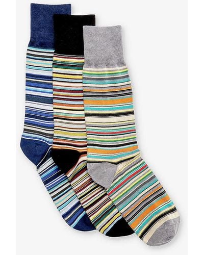Paul Smith Signature Striped Pack Of Six Cotton-blend Socks - Blue