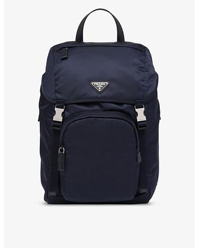 Prada Re-nylon Large Recycled-nylon And Leather Backpack - Blue