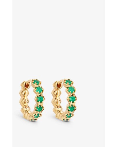 Astley Clarke Deco 18ct Yellow Gold-plated Vermeil Sterling Silver And Green Agate Hoop Earrings - Metallic