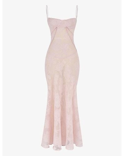 House Of Cb Seren Lace-up Lace Maxi Dress - Pink