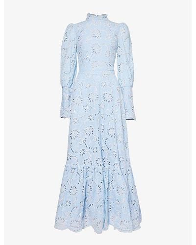 Sister Jane Broderie-pattern Cotton Maxi Dress - Blue