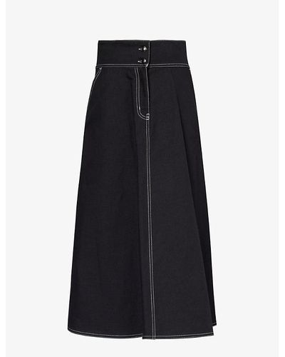 Max Mara Yamato High-rise Cotton And Linen-blend Midi Skirt - Black
