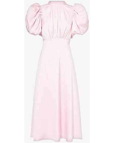 ROTATE BIRGER CHRISTENSEN Puff-sleeve Pleated Satin Midi Dress - Pink