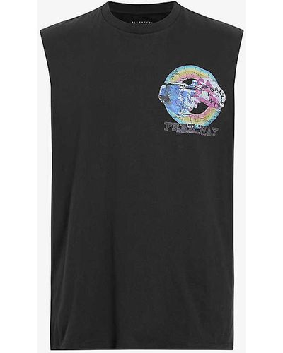 AllSaints Cheech Graphic-print Sleeveless Organic-cotton Vest Top X - Black