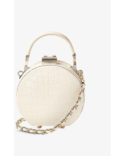 Aspinal of London Hat Box Mini Croc-embossed Leather Cross-body Bag - White