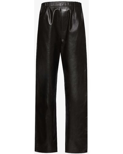 Bottega Veneta Elasticated-waist Straight-leg High-rise Leather Trousers - Black
