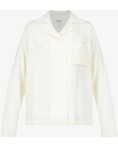 Loewe Anagram Logo-embroidered Silk Pajama Top - White