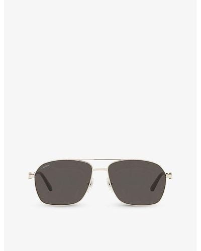 Cartier Ct0306s Aviator-frame Metal Sunglasses - Gray
