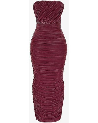 House Of Cb Sapphire Gathered Stretch-woven Maxi Dres