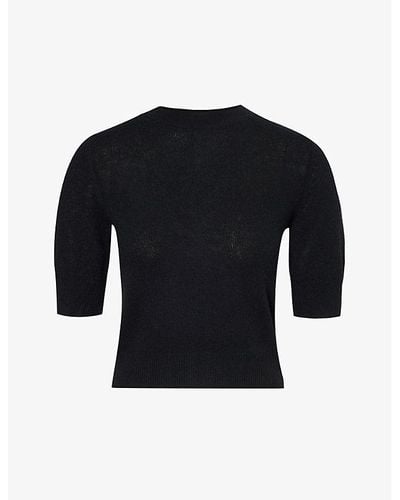 LeKasha Round-neck Short-sleeved Organic-cashmere Knitted Sweater - Black