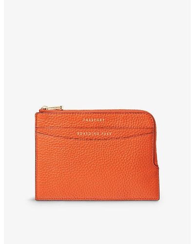 Aspinal of London Logo-embossed Zip-fastened Pebble-leather Travel Wallet - Orange