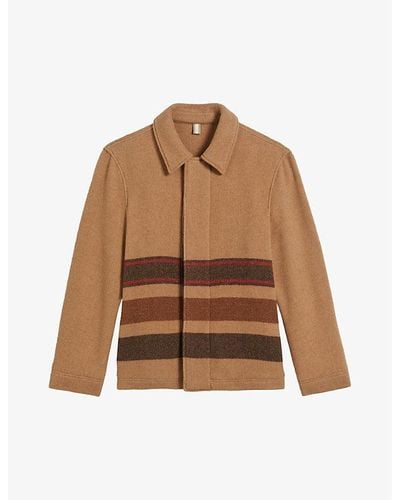 Ted Baker Carlby Striped Collared Recycled Wool-blend Jacket - Brown