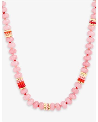 Anni Lu Barrel Beaded 18ct Yellow Gold-plated Brass And Jade Necklace - Pink